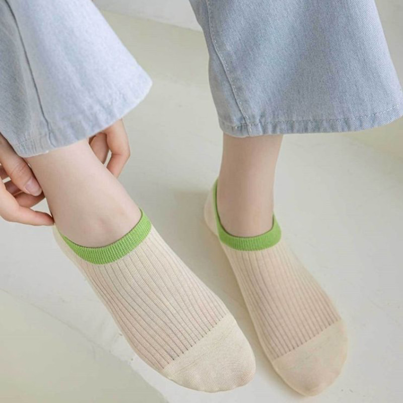 Chaussettes de bateaux en bouche rond en coton pur rayé